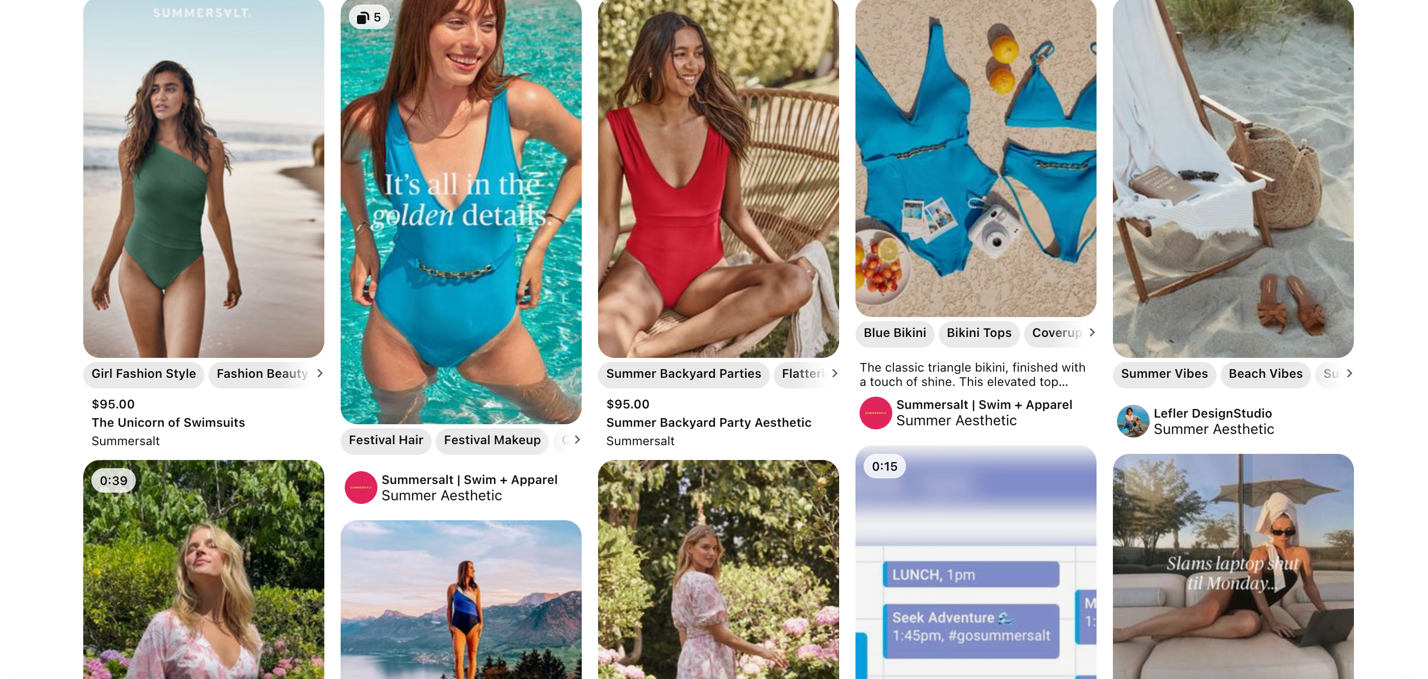 a photo of Summersalt's Pinterest page showcasing its various products